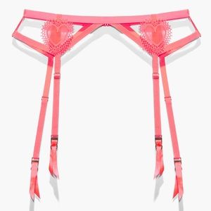 Linking Hearts Embroidery Garter Belt (XL/1X) - Pink Flash